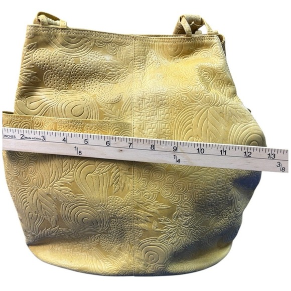Vintage Baganda Genuine Leather Yellow Gold Embossed Floral Tote Shoulder Bag - Picture 14 of 15